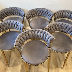 6 STUNNING and UNIQUE grey velvet Dining Chairs. Modern/mis Century.   