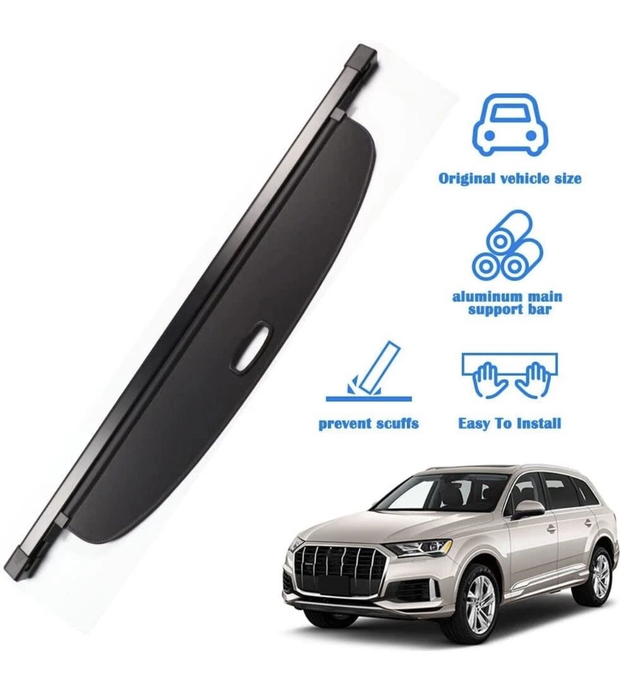 Black Retractable Cargo Cover For Audi Q7 2017-2025 Rear Trunk Shade Accessories