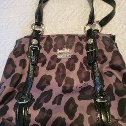 Coach Leopard Print Triple Compartment Handbag (Gray/Black)
