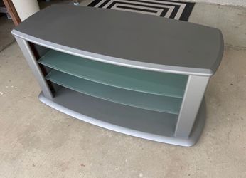 Silver TV Stand with Glass Shelves