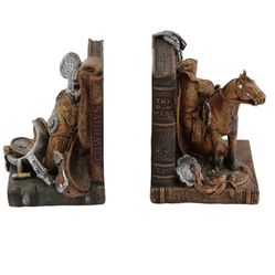 Vintage Western Heritage Cowboys The Old West Horse, Bolo, Pistol Resin Bookends