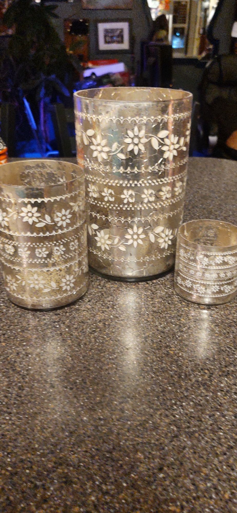 Glass candle holder trio