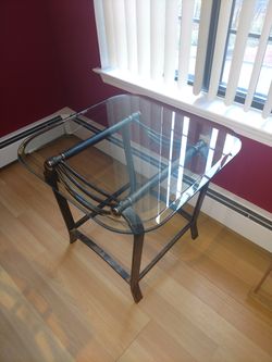 2 glass end tables and 1 glass coffee table