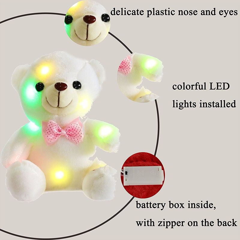 LED Glow Bow Tie Teddy Bear Stuffed Animals Christmas/Birthday/Wedding Gift, 8” or 12”,