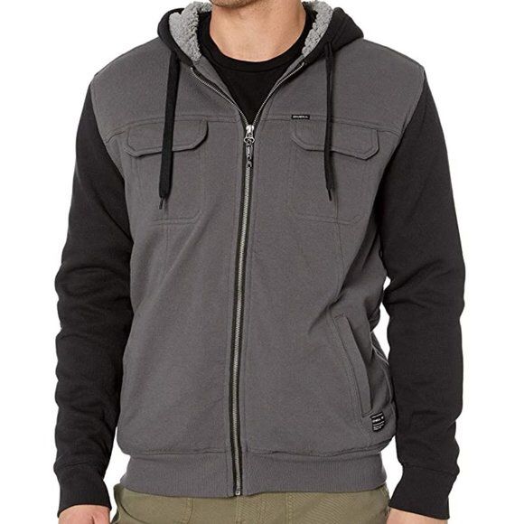 O'Neill Sherpa-Lined Fleece Black/Gray Full Zip Hoodie Jacket Like-New