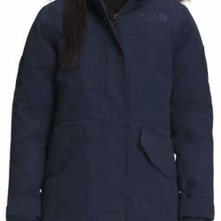XS Women The North Face Exped McMurdo 700 Power Down Parka Faux Fur Trim Navy