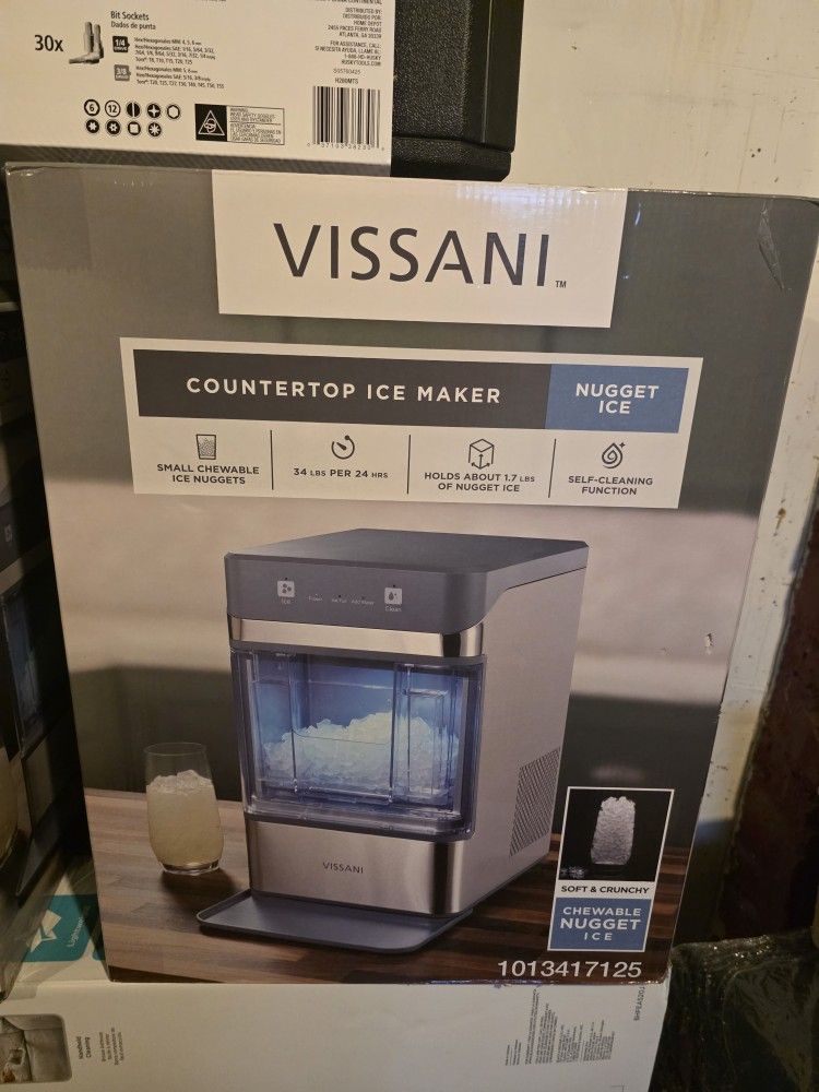 ​Vissani Countertop Portable Nugget Ice Maker in Stainless Steel with Automatic Cleaning Function (Model # AK45)