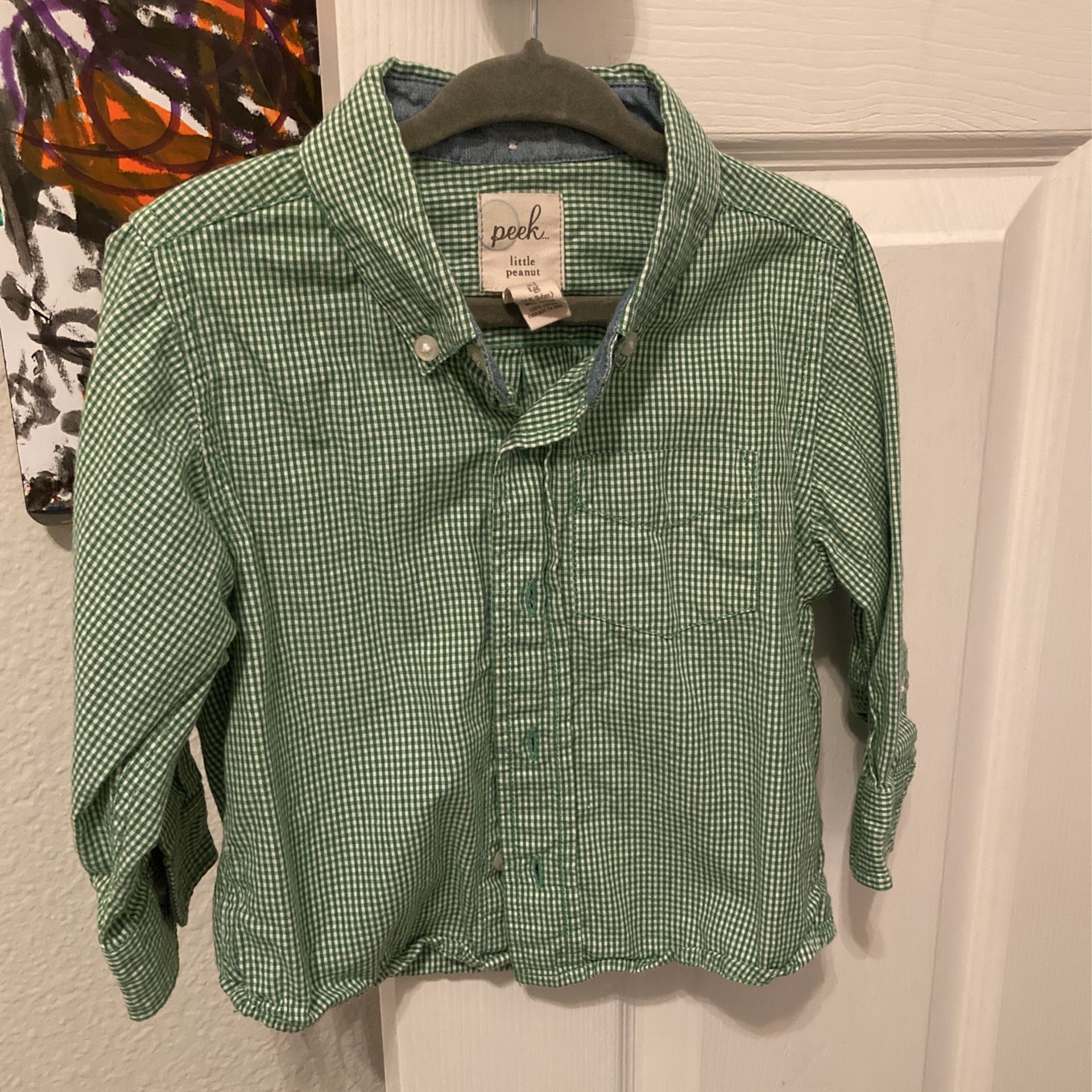 Green Checkered Long Sleeve Shirt 18-24months Toddler Boy