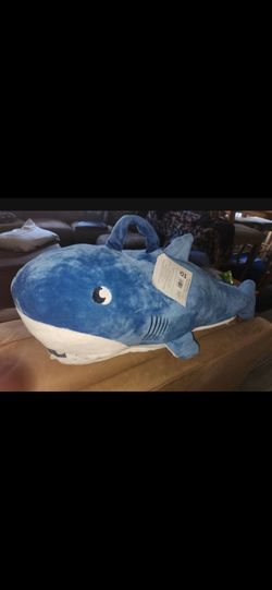 Large Blue Shark Stuffed Plush Toy and sleeping bag and mask