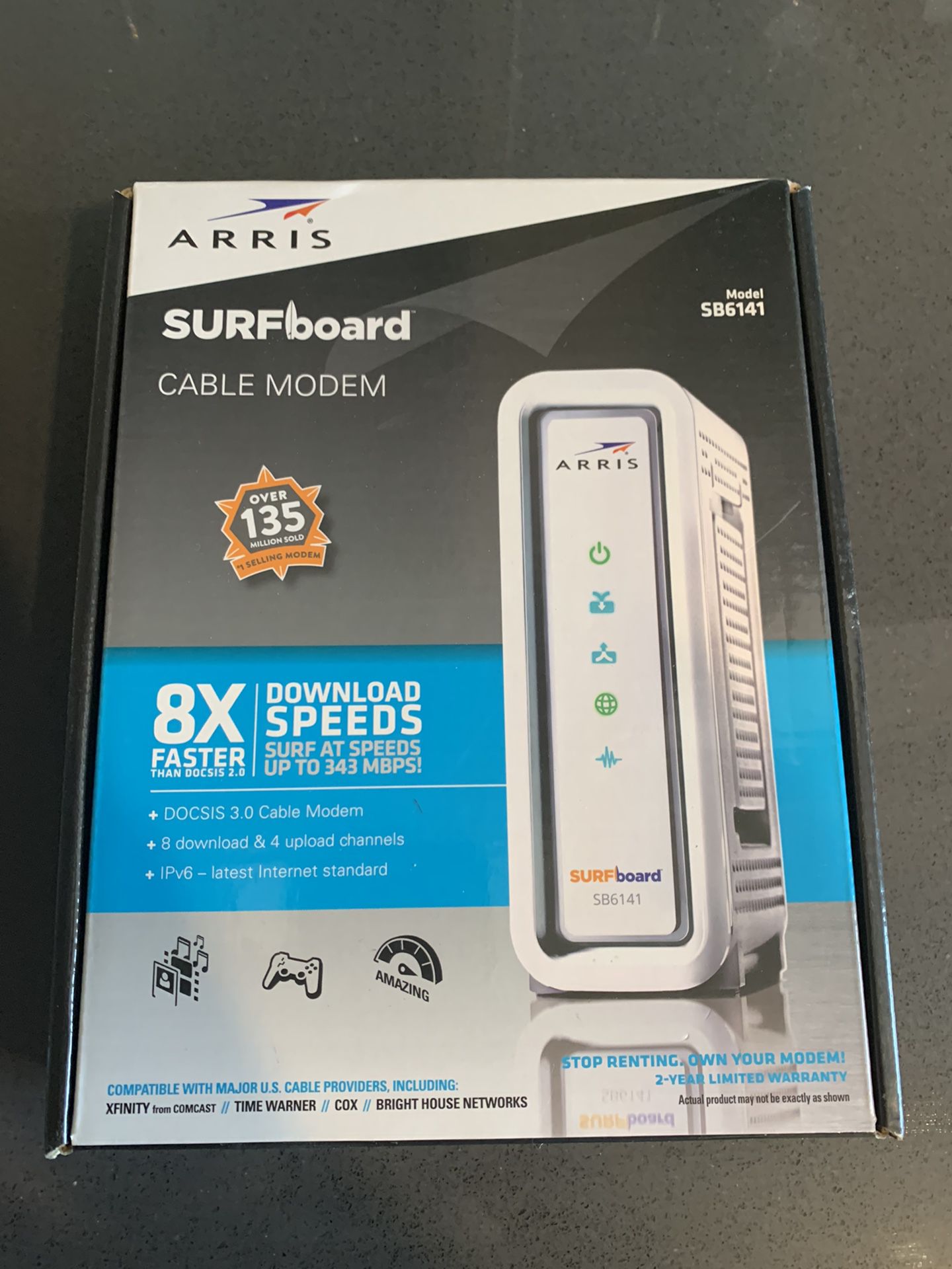 Arris surf board cable modem Xbox router gaming officenever opened! Sb141