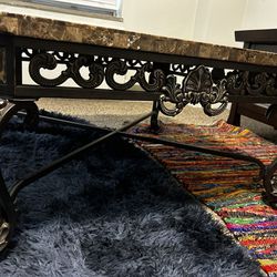 Rod Iron And Marble Coffee Table 