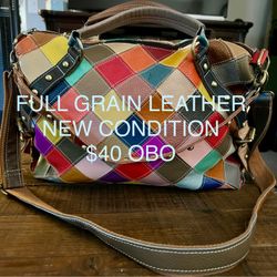 $35! Full Grain Leather Multi-Colored  Purse 