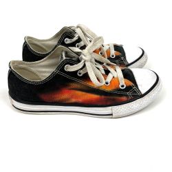 Converse Kids Canvas Low-Top Sneakers Black Orange Flames Sz. 3