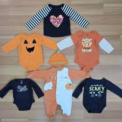 7-Piece, 6/9 Months, 9M, & 12 Months, Halloween/Autumn Themed Bodysuits, Sleeper, & Hat Set
