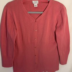 Ann Taylor Loft Pink Large 3/4 Sleeve Length Light Weight Cardigan Lots Of Fine Details 