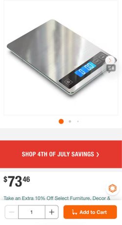 Mojino brand kitchen scale features a sleek brushed stainless steel top and a digital LCD