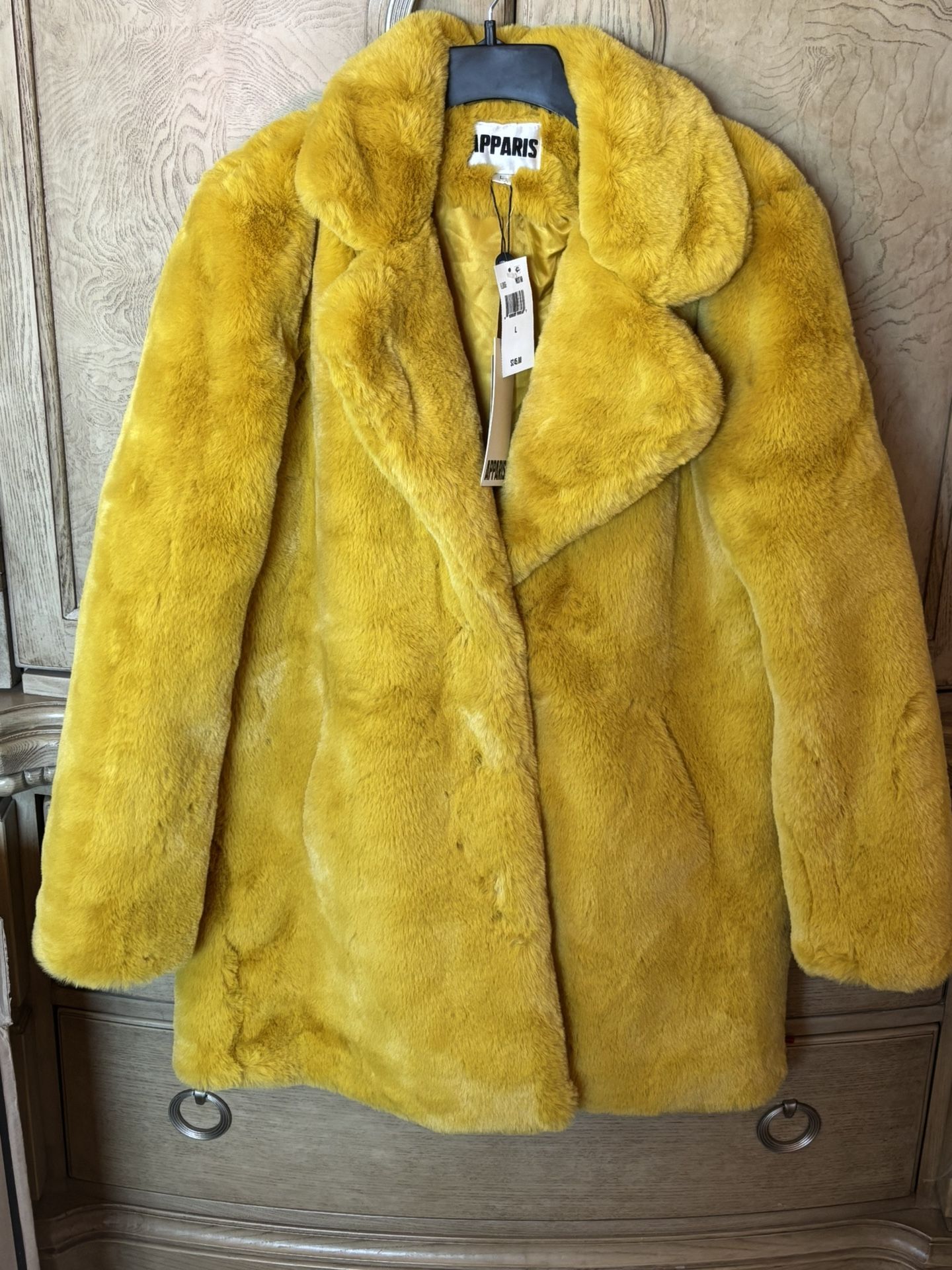 Apparis Womens Eloise Notch Collar Dress Faux Fur Coat Brown L