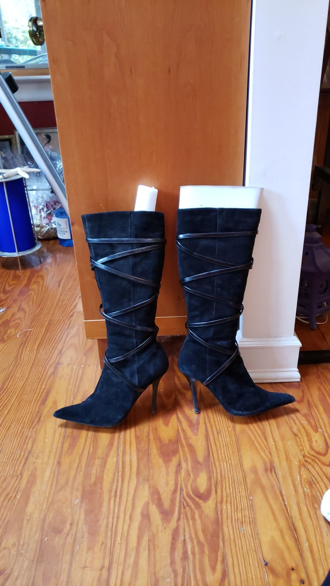 Aldo leather and suede high heel boots size 7