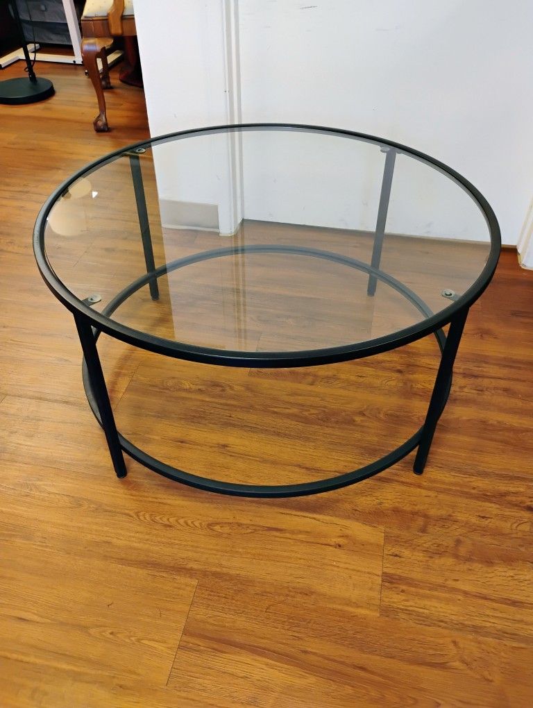 Round, Glass Top, Metal Frame Coffee Table