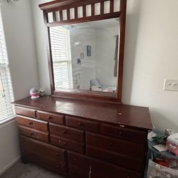 Wood Dresser And Mirror