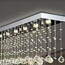 Modern Rain Drop Crystal Rectangle Chandelier/Flush Mount/Ceiling Light Fixtures for Living Room/Dining Room/Foyer/Bedroom.