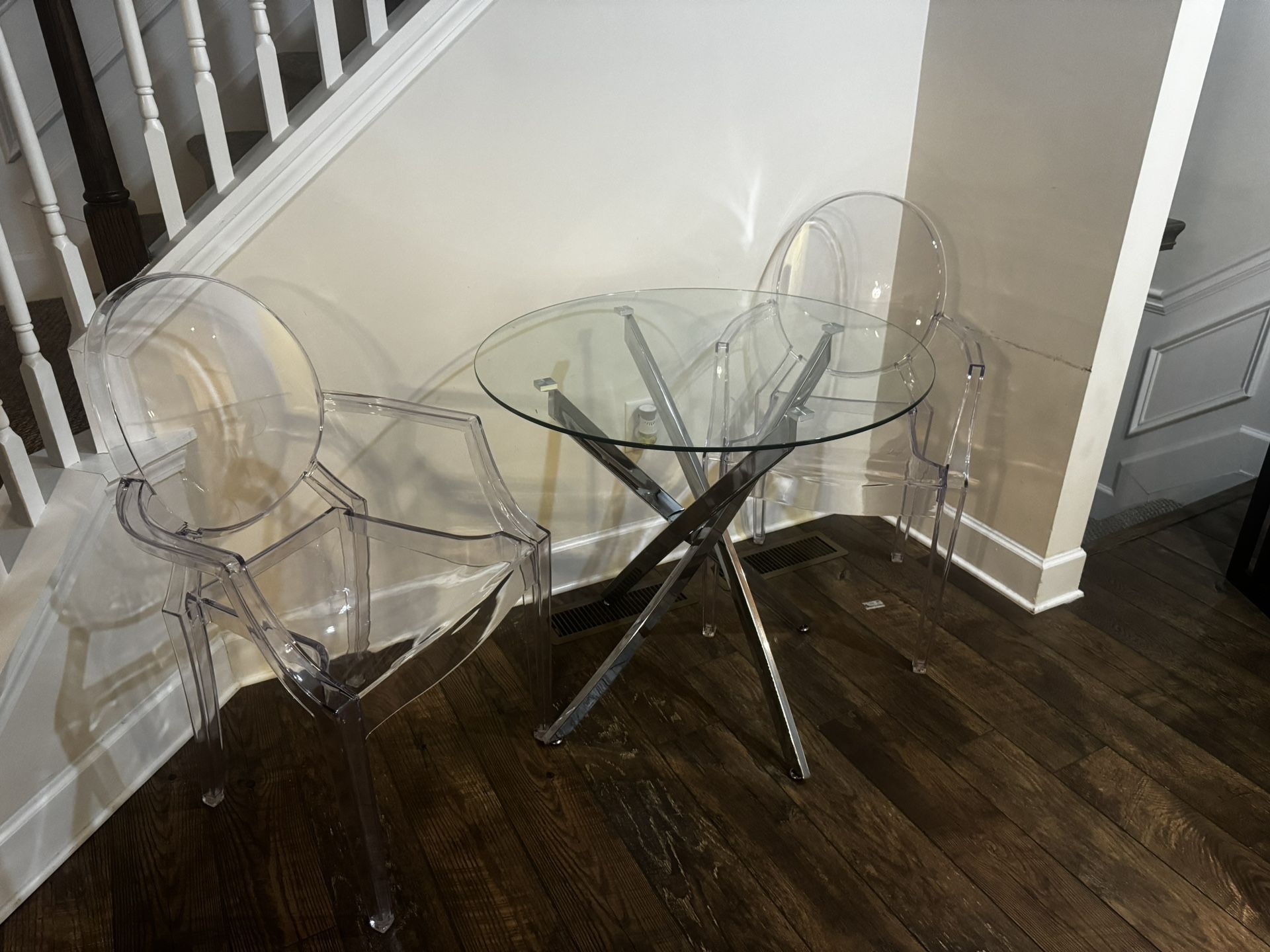 Glass Table With Two Clear Chairs