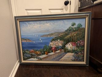 Mediterranean Coastal Town - Very Large Acrylic Painting - 36"X24"