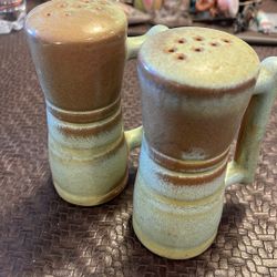 Frankoma Green/Brown Pottery Salt and Pepper Shaker Set