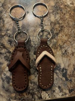 Artistically Inspired luxurious Flip Flop Leather Handmade Hand-sewn Keychain / Charm