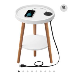 Greenstell 2-Tier Round End Table with Power Outlet $50