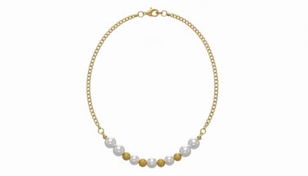 Gold Chain Necklace with Pearl and Textured Beads