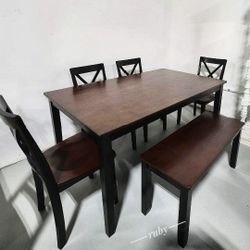 Dark Brown 6 Piece Dining Room Furniture Set| Kitchen | Bench, Table And 4 Chairs Larsondale Set @ Delivery 🚚