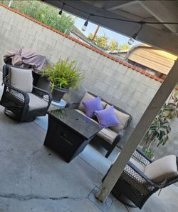 5pc Patio Set/conversation Set with fire pit/outdoor Furniture/Cash Only