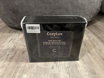**BRAND NEW** CozyLux Satin Sheets, 6 Piece Set, Size King, Includes 1 Fitted Sheet, 1 Flat Sheet and 4 Pillowcases, Color Black