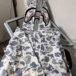 Bape Space Camo White Multi Shark Full Zip Double Hoodie