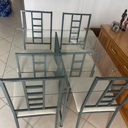 Square Glass Dining Table With Chair 