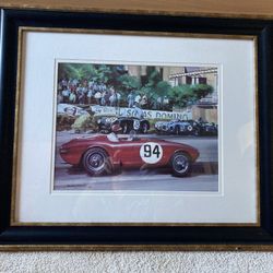 Michael Turner Print Of Race Car preowned, 1989 framed 23.5" x 19.5 "
