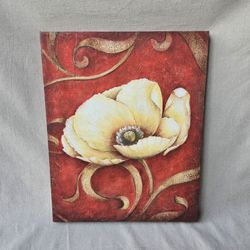 Floral Canvas Wall Art Print 16" x 20" – Red & Cream Flower Home Decor