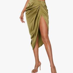 SheIn Women's Fold Pleated Asymmetrical Split Thigh High Waist Midi Ruched Skirt | Size X Large Both 