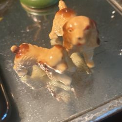 Pair Of Porcelain Cocker Spaniels, Antiques Hand Paint