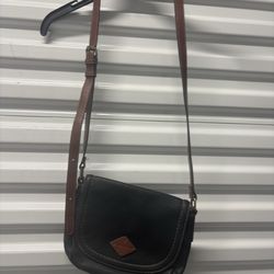 St. John's Bay Pebbled Black Brown Crossbody Shoulder Bag Gold Logo Accent