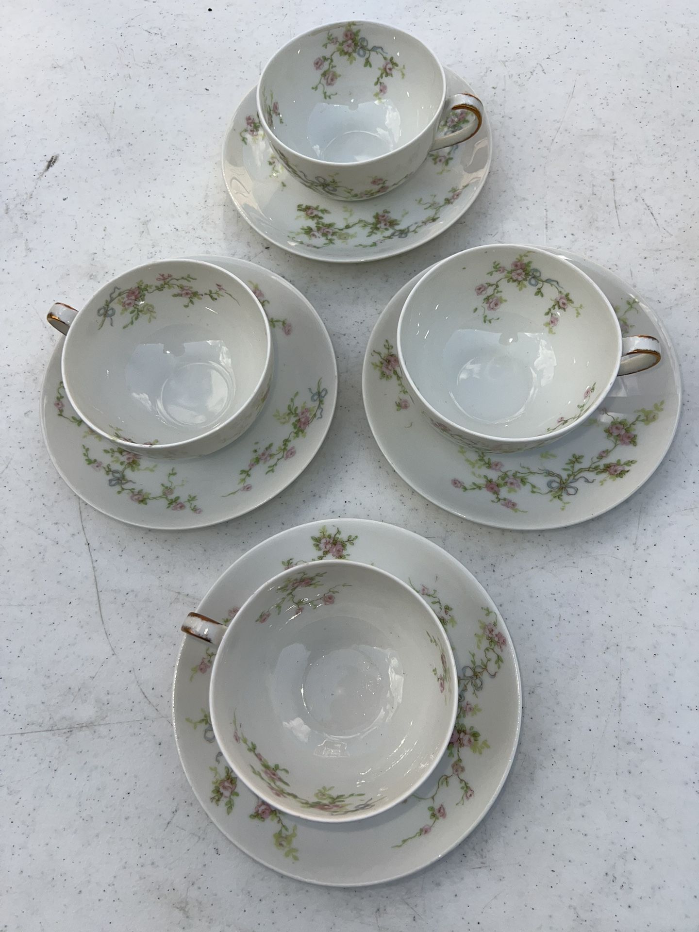 (4) Antique Theodore Haviland China Coffee Tea Cups & Saucers, Limoges France