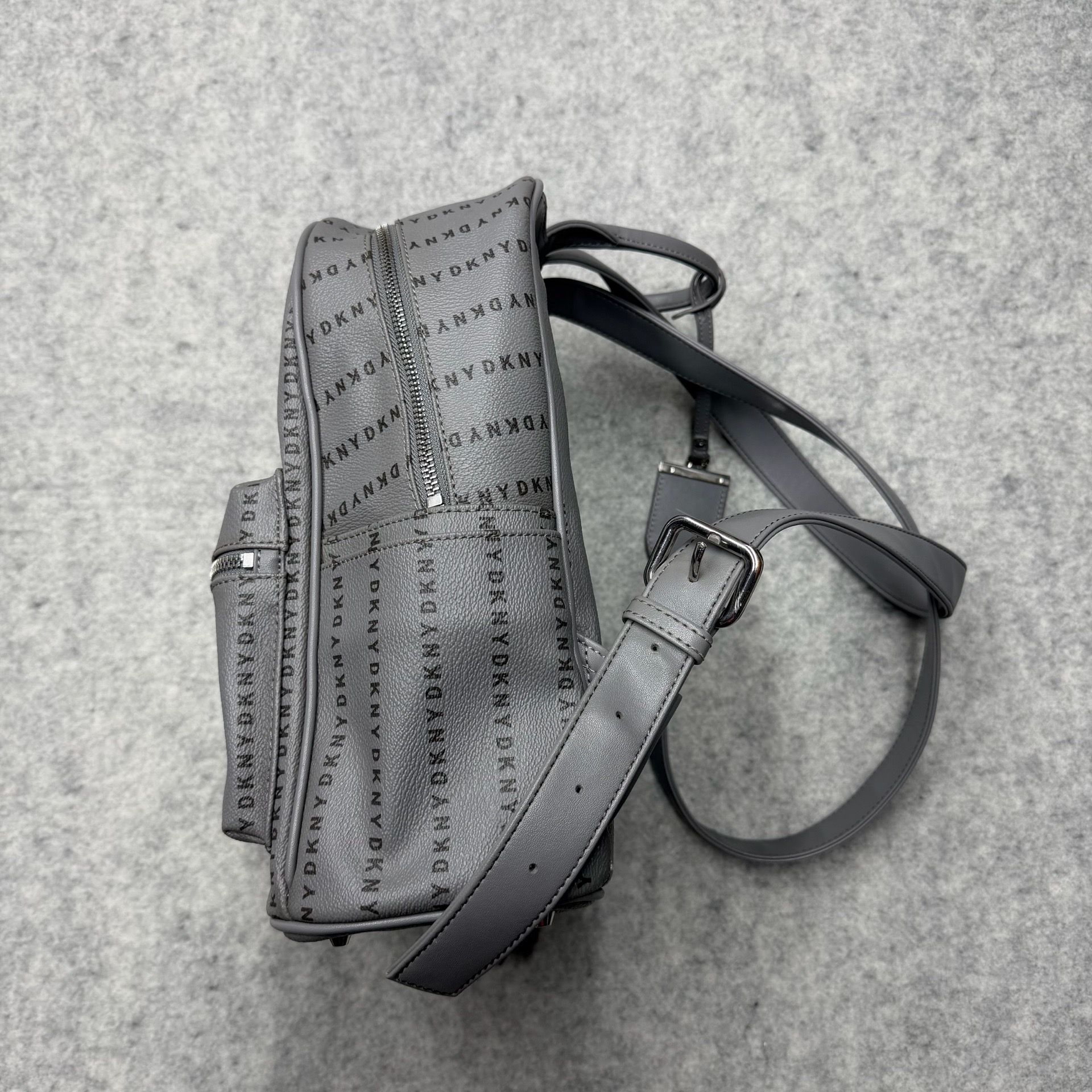 DKNY Monogram Coated Canvas Print Logo Backpack Grey&Black DKNY Coated Canvas Print Logo Backpack Grey&Black main image 4