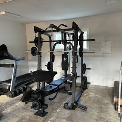 Vesta Fitness Smith Machine 2001 w/Bench Attachment | 230lb Bumpers Weights | 7ft Olympic Bar | Fitness | Gym Equipment | FREE DELIVERY 🚚 