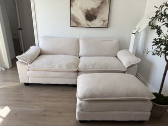 Small Beige White Couch & Ottoman