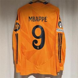 24-25 Madrid Away Fan Edition #9 Orange Mbappe Long Sleeve Soccer Jersey
