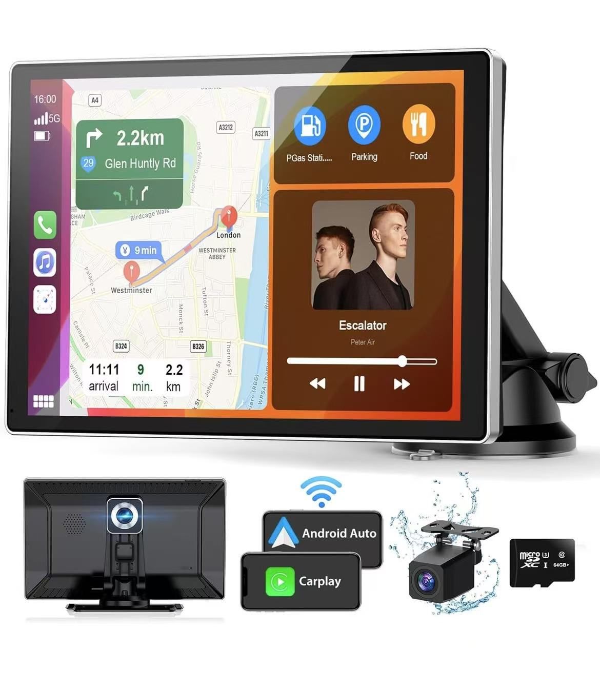 Wireless Carplay Android Auto Screen with 4K Dash Cam 1080P Backup  Camera, Car Play Stereo with Voice Control GPS Navigation, Mirror Link,  BT/F