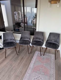 Set of 4 Gray Velvet Dining Chairs