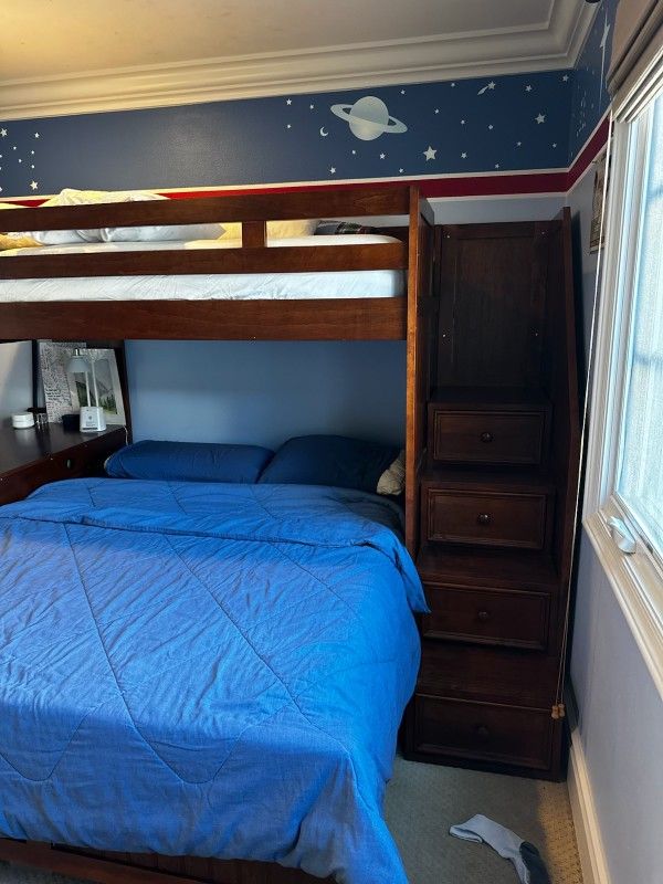 Solid Wood Bunk Bed With Desk And Stairs