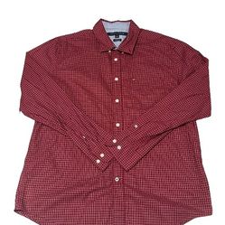 Tommy Hilfiger Shirt Mens Large Red Plaid Classic Fit Dress Button Down